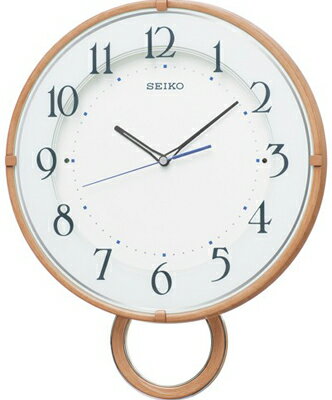 壁掛け時計 電波時計 アナログ 掛け時計 ブラウン 茶 おしゃれな 木目調デザイン 見やすい アラビア数字 ホワイト 白 文字盤 飾り振り子付き セイコー SEIKO 秒針の音がしない 自動秒針停止機能 電波掛け時計 静かな ウォールクロック (SCW17-P2401)
