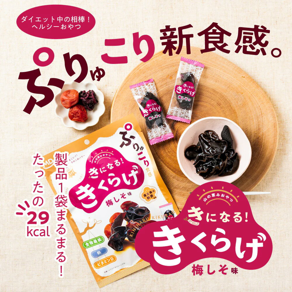 MDH オンラインショップの直営店 きくらげ 梅しそ味 12個 きになるきくらげ お菓子 おつまみ ダイエット きのこ おやつ 食物繊維 ビタミン 鉄分 健康 ヘルシー 美容 おすすめ 歯ごたえ 人気 やみつき 詰め合わせ まとめ買い 個包装 小分け パック MDホールディングス 条件付き 送料無料｜アングル2