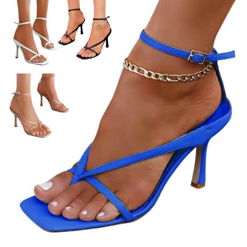 サンダル ヒール アンクルストラップ クロスストラップ レディース 大人 シンプル きれいめ カジュアル 大きいサイズ 小さいサイズ 着回し 履きやすい ミュール ピンヒール 韓国 トレンド 合皮 7cmヒール