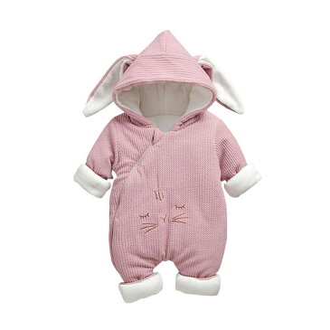 長袖 ロンパース 防寒着 つなぎ 秋冬 新生児 幼児 耳付き かわいい カバーオール 女の子 男の子 ジャンプスーツ ベビー服 赤ちゃん 百日祝い 出産祝い