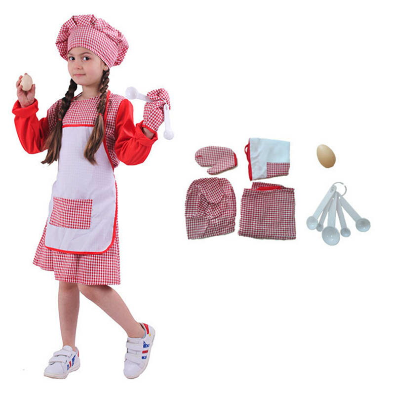 子供 コック服 シェフ コスプレ コスチューム コックさん 衣装 女の子 キッズ エプロン 帽子 シェフ服 文化祭 学園祭 パーティー イベント 演劇服装のサムネイル