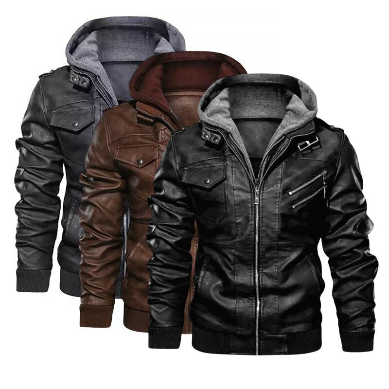 メンズ フェイクレザージャケット フード付き パーカー 防風 ブルゾン 大きいサイズ ジャンパー カジュアル アウター ライダースジャケット