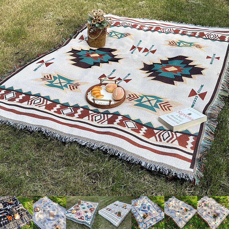 ランケット マルチカバー 北欧風 メキシカンラグ ネイティブ柄 オルテガ柄 ボヘミアン柄 キャンプラグ ..