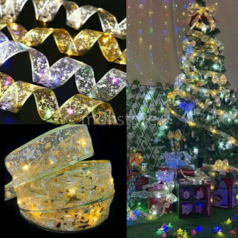 クリスマスツリー リボン 5M 50LED USB式 イルミネーションライト オーナメント 電飾 ツリー リボン クリスマスツリー 巻き付け 飾り クリスマス パーティー 結婚式 カラフル