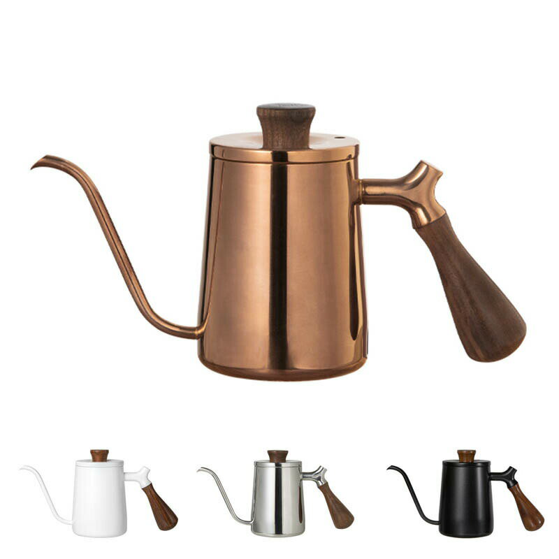 コーヒー ドリップ ポット コーヒー ケトル 木柄 蓋付き 人気 ドリップケトル 600ML コーヒー ポット 細口 コーヒーケトル ステンレス キャンプ やかん