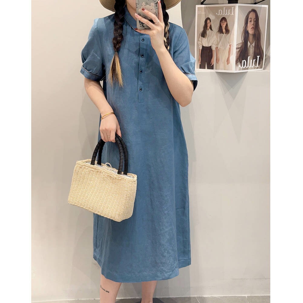 シャツワンピース レディース 綿 麻 ロングワンピース 半袖 折り襟 ボタン ワンピース リネン 大きいサイズ ゆったり 体型カバー リネンワンピース カジュアル オシャレ きれいめ 着痩せ オフィス シャツワンピ 通勤