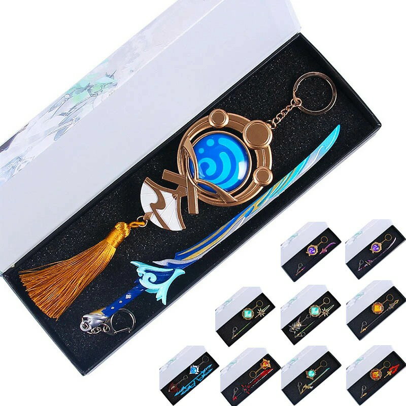 原神 キーホルダー 神の目 ギフトボックスセット げんしん Genshin 手作り キーチェーン 金属武器モデル キーホル コスプレ道具 草薙の稲光 無想の一太...
