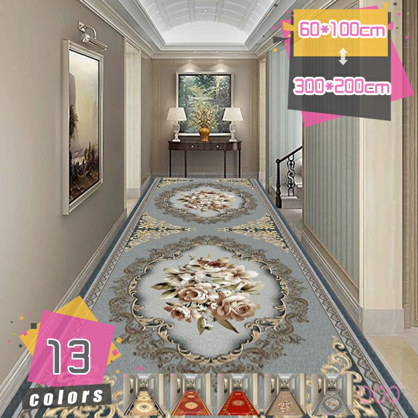 KYUNEKY12 廊下敷きカーペット フローラル 設計 洗える 滑り止め付 オールシーズン ロングカーペット キッチンマット 滑り止め付 クラシカル プリント ラグマット 廊下 マット 防音 北欧 おしゃれ カット可能 自宅 事務所 会社用 mdnat