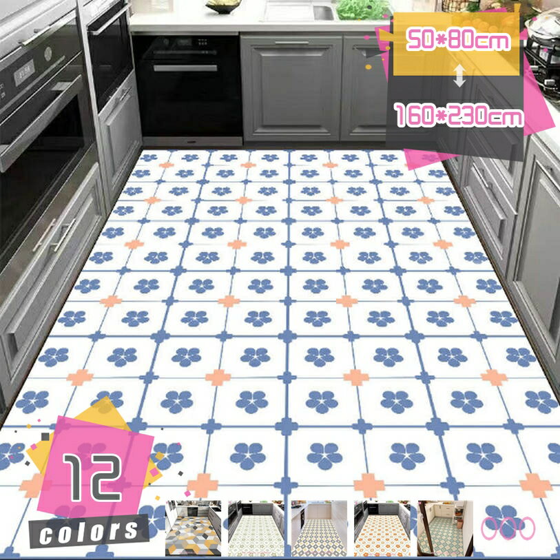 500円OFFクーポン 花柄 キッチンマット 拭ける 台所マット 洗濯不要 かわいい 耐久性 ドアマット 玄関 ..