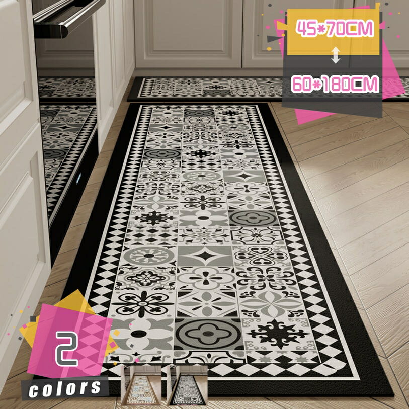 キッチンマット 北欧 大判 おしゃれ 滑り止め 吸水 速乾 ロング シンプル 台所マット 防ダニ 厚手 高級 拭ける PVC キッチン マット 花柄 撥水 防水 柔らかい 床保護マット 保護シート 滑り止め付き 玄関マット 洗濯不要 PVCマット mdnat