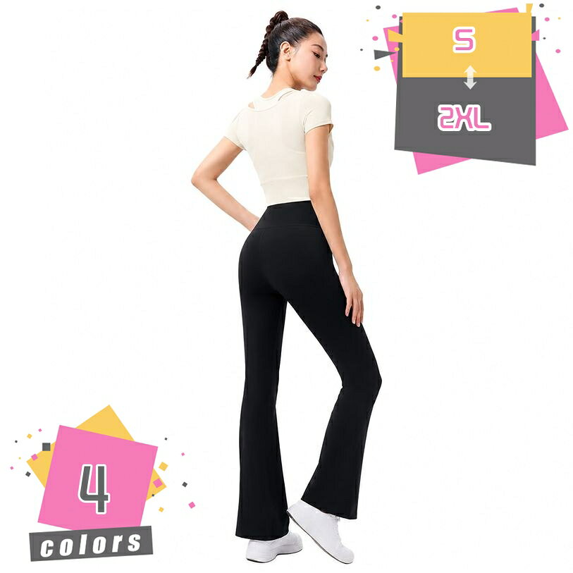 500円OFFクーポン ヨガウェア 上下セット 着痩せ 美脚 フレアパンツ 半袖 トップス...