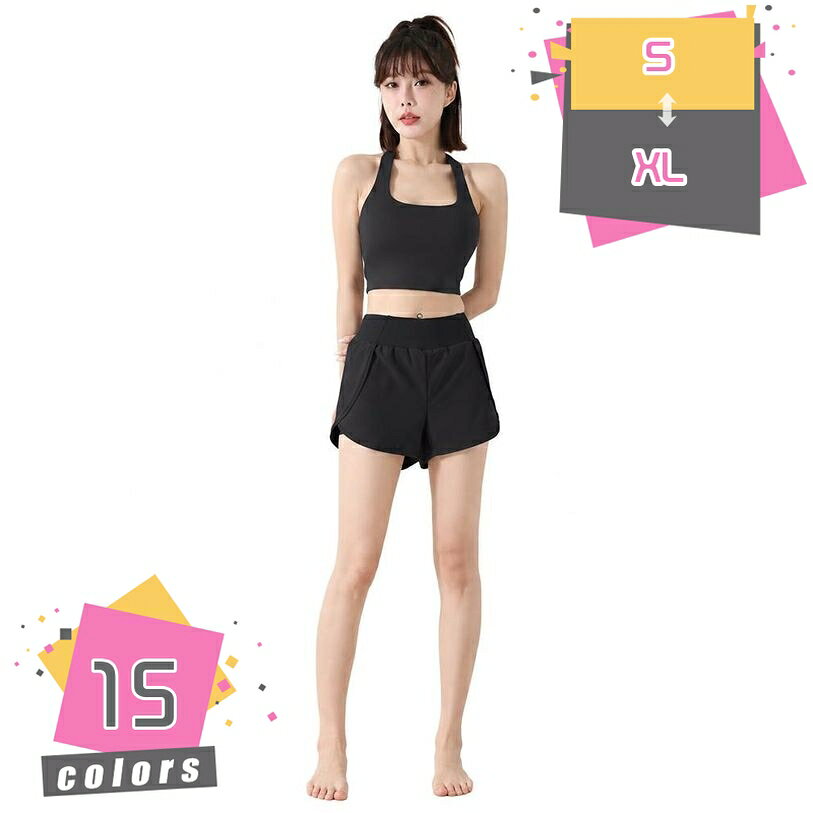 ヨガウェア レディース 上下セット 体型カバー ノースリーブ ショートパンツ 2点セ...