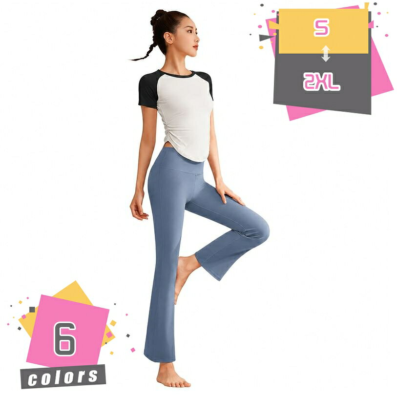 ヨガウェア 上下セット レディース 体型カバー 半袖 Tシャツ フレアパンツ ブーツ...