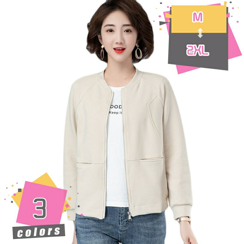 Parka - スタジアムジャケット レディース パーカー ジャケット ノーカラージャケット カーディガン カジュアルジャケット アウター 春服 春物 大きサイズ ゆったり ショート丈 スリム 着痩せ 通勤 通学 BF風 防風 ブルゾン mdnat
