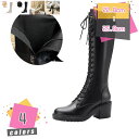 1000円OFFクーポン 厚底ブーツ ロングブーツ レディース 6cmヒール 編み上げブーツ チャンキーヒール 太ヒール 黒 白 レースアップ サイドジッパー ...