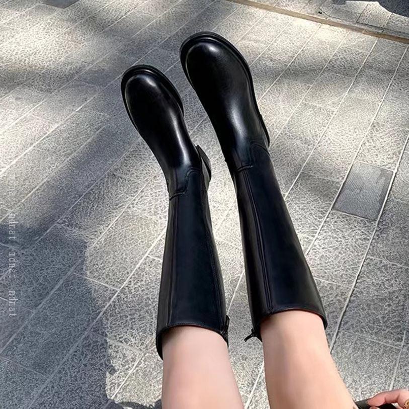 1000円OFFクーポン 本革 ロングブーツ ブーツ ロング ジョッキーブーツ レディース サイドファスナー ブラック 黒 牛革 レザー ローヒール 履きやすい 疲れない 痛くない ぺたんこ フラット 大きいサイズ 美脚 防寒 mdnat