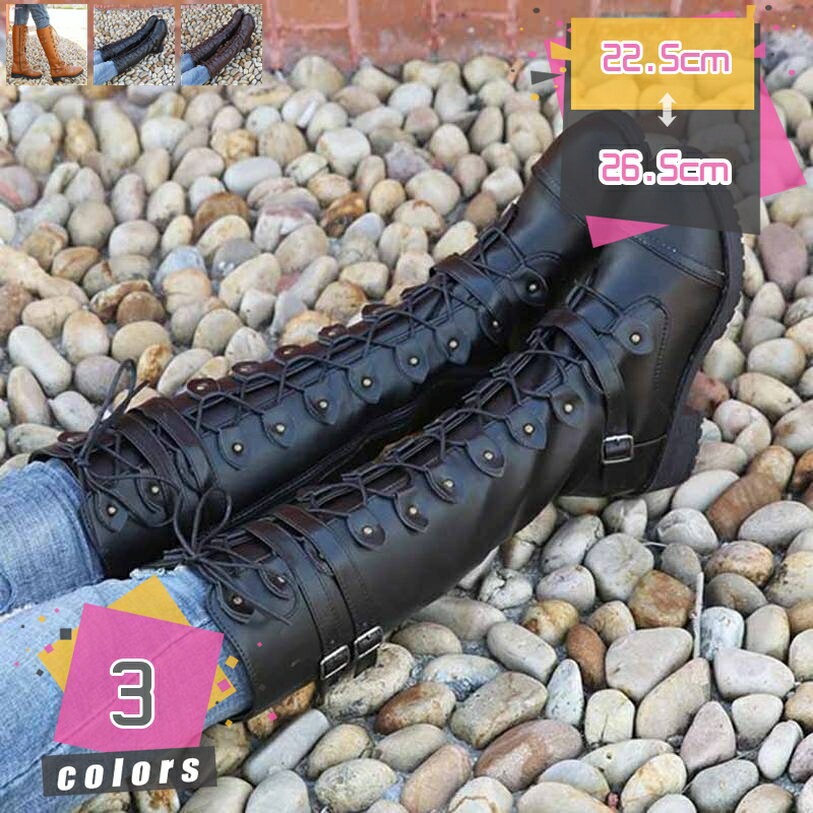 1000円OFFクーポン ロングブーツ レディース エンジニアブーツ 歩きやすい 長靴 ブラック 痛くない ジッパー 編み上げブーツ 履き口ゆったり 脚長効果 ...