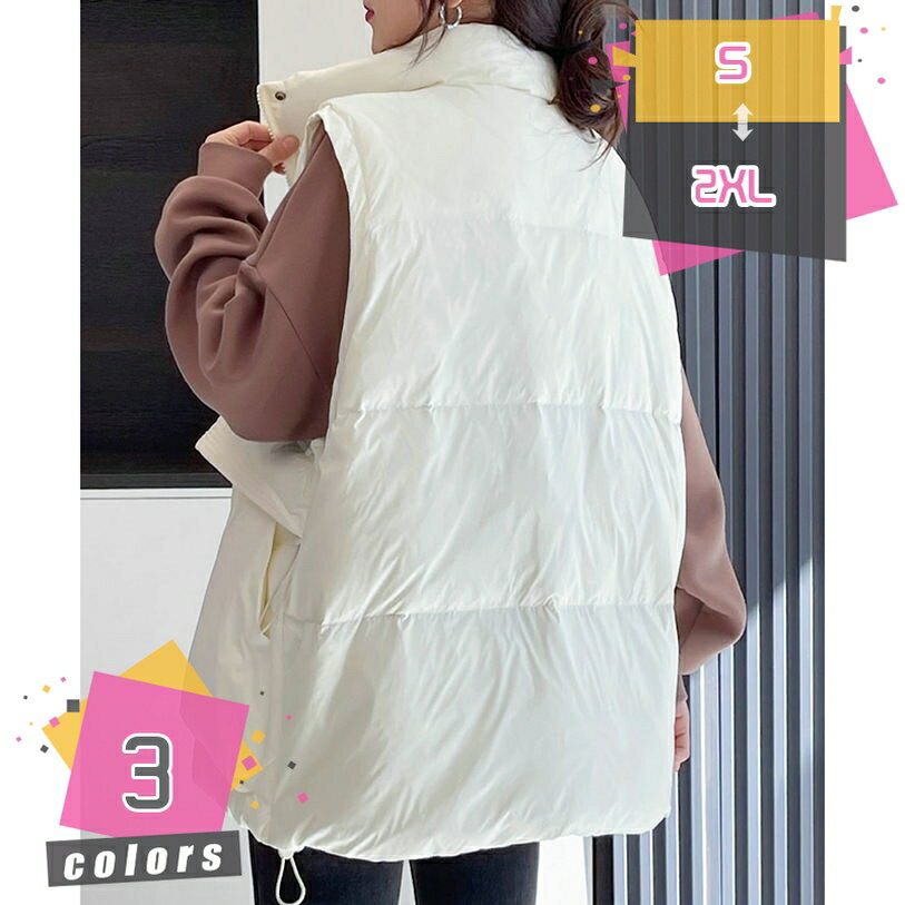 2000円OFFクーポン ダウンベスト レディース ノースリーブ 中綿ベスト 立ち襟 インナーダウンベスト ショート丈 ダウンジャケット アウター 袖なし チョッキ 秋冬 軽量 防風 防寒 無地 可愛い カジュアル おしゃれ 暖かい 通勤 大きいサイズ mdnat