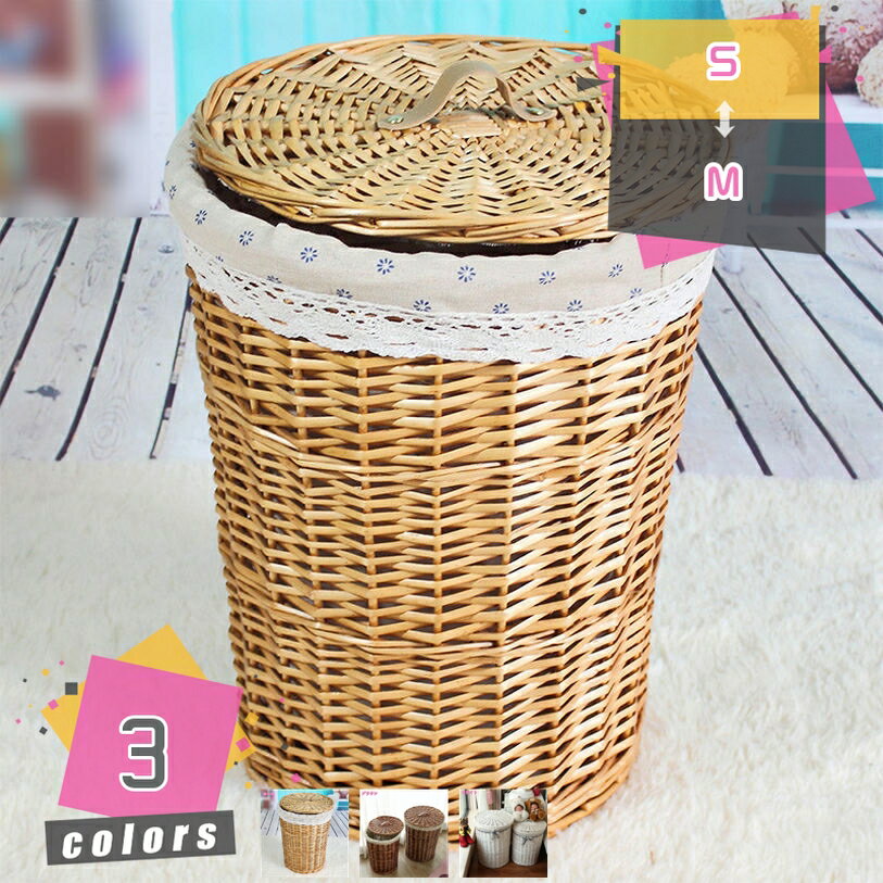 300円OFFクーポン ランドリーバスケット ナチュラル 手織りバスケット 蓋付き収納ボックス ラタン衣類..