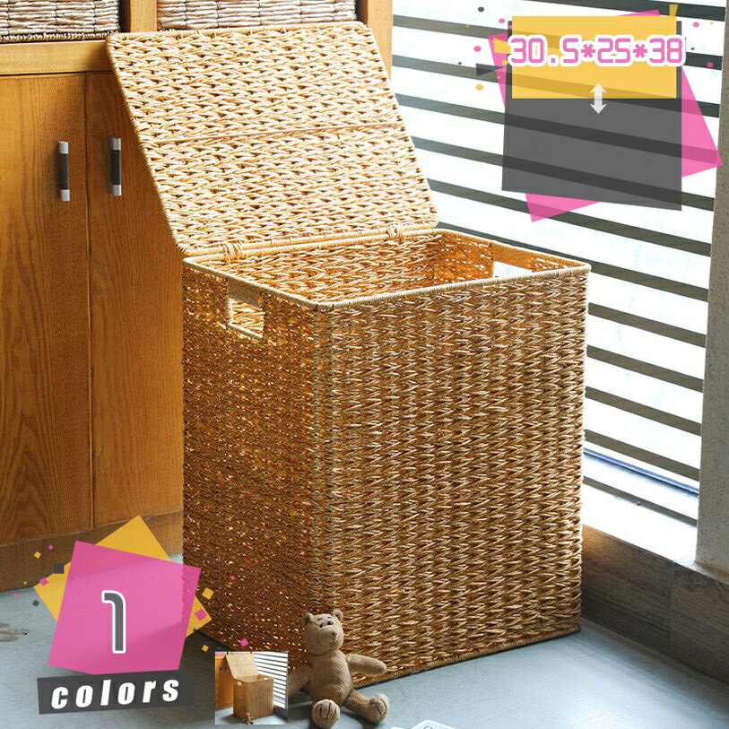 300円OFFクーポン ボックス 収納かご バスケット ふた付き 防塵 和風 ランドリーバスケット 収納ボック..