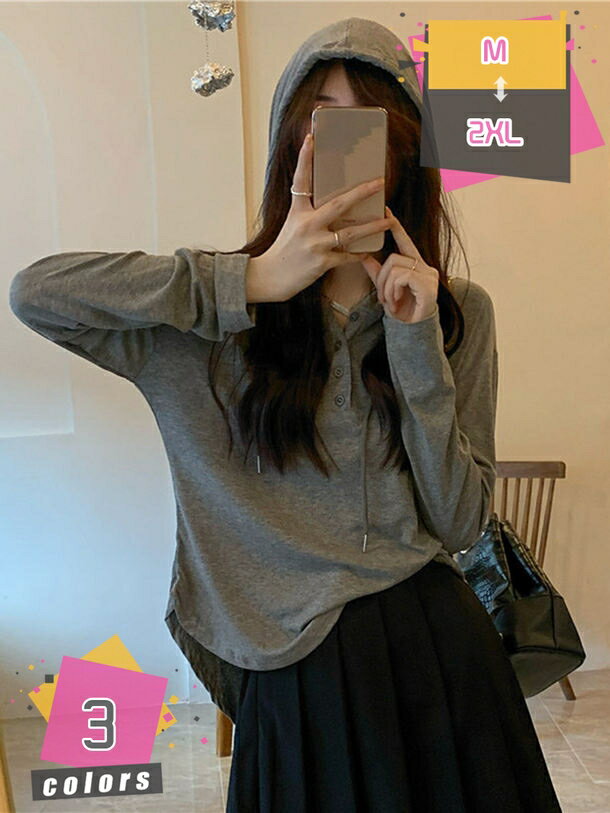 Tシャツ 長袖 レディース シンプル パーカー フード付き カットソー ゆる 体型カバー サマーパーカー 夏服 おしゃれ コットン tシャツ ゆったり 大きいサイズ カジュアル ファッション トップス 部屋着 ルームウェア 通学 mdnat(4.0)