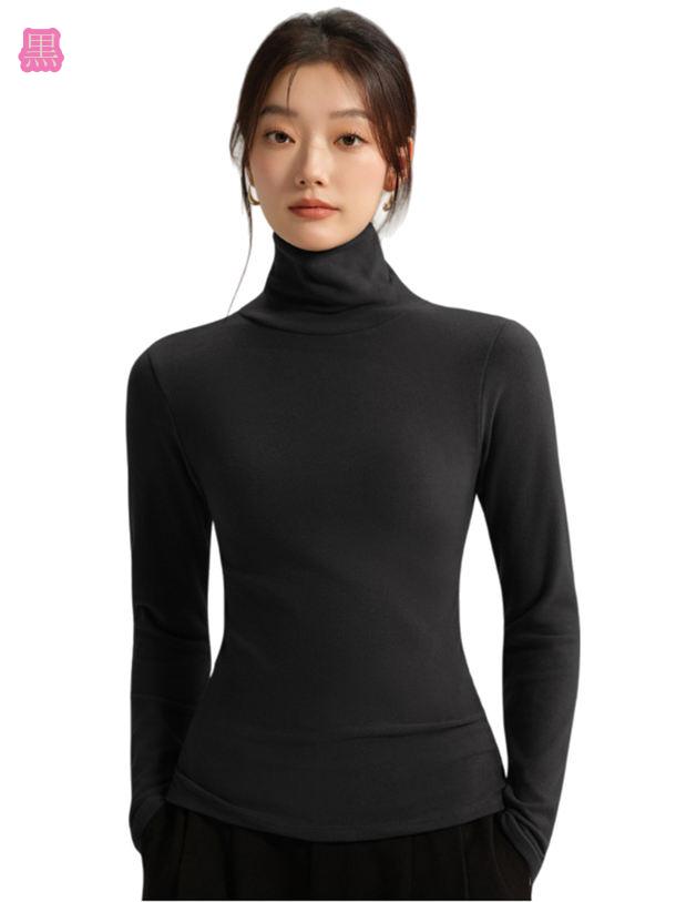 500円OFFクーポン Tシャツ ハイネック 裏ボア 防寒 インナー ティーシャツ やわらかい スリムフィット 重ね着 きれいめ 長袖 細身効果 重ね着便利 型崩れしにくく 保温 トップス 春 秋 レディース シンプル 着痩せ スリム ショート丈 暖かい mdnat 2