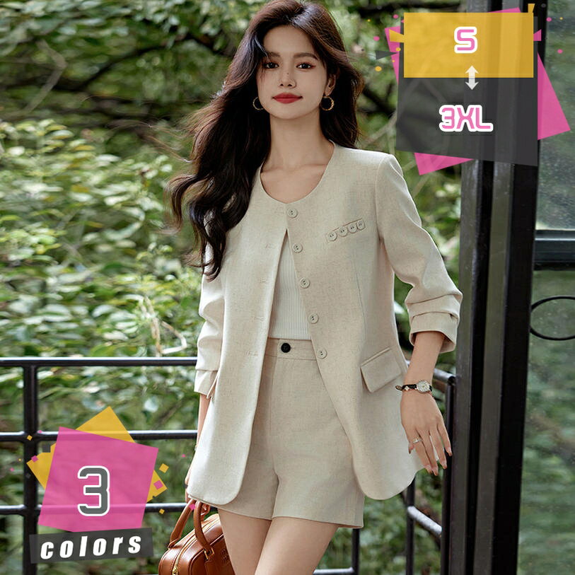 Suits For Job Interviews - パンツスーツ セットアップ レディース スーツ 長袖 ハーフパンツ 上下セット ゆったり 通勤 カジュアル 夏 テーラードジャケットフォーマルスーツ コート ブレザー オフィス 2点セット ショートパンツ 通学 mdnat