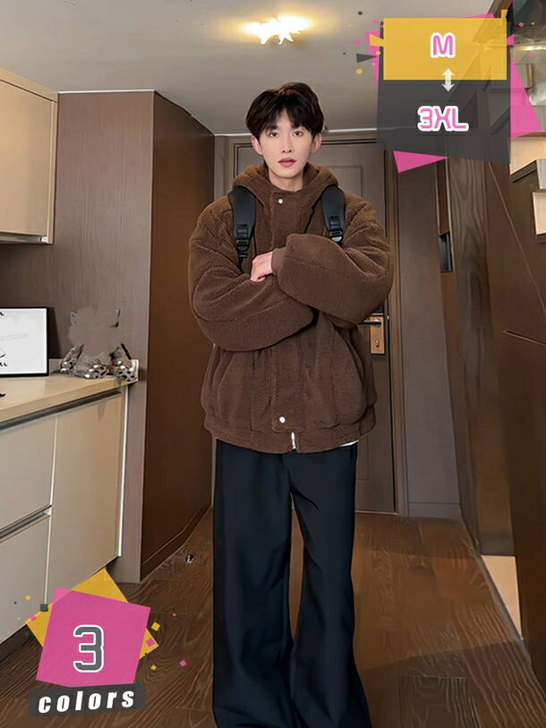 ボア ジャケット メンズ ブルゾン アウター パーカー メンズファッション ボア ジップアップ フード もこもこ カジュアル 防寒 フリース 秋 冬 服 冬服 トップス フード付き 無地 厚手 防寒 保温 mdnat