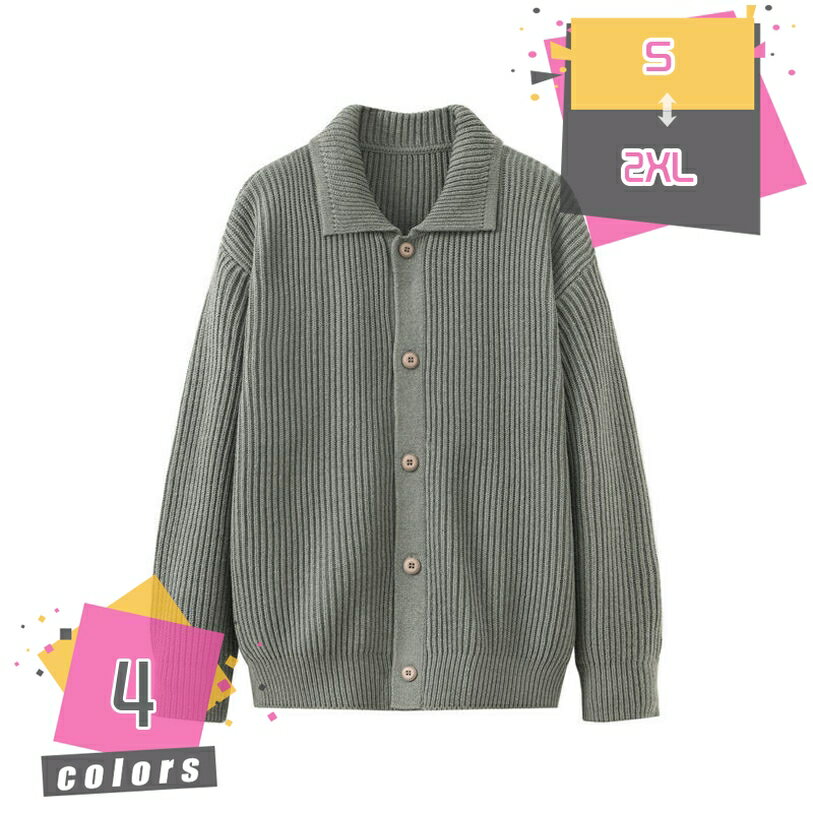 1000円OFFクーポン メンズ カーディガン ニット 秋冬 襟付き ビジネス 無地 カジュアル おおきいサイズ..