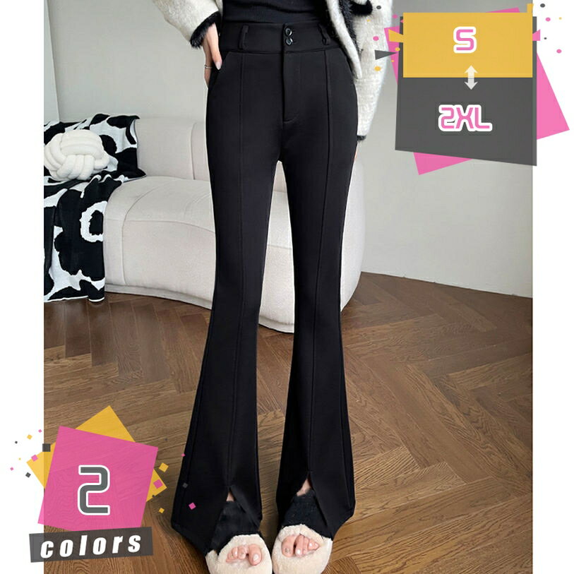 1000円OFFクーポン 裏起毛 フレアパンツ レディース ボトムス パンツ 裏起毛 スリット フレアパンツ ストレッチ 細身 スキニー ロングパンツ 秋冬 スラックス カジュアル 通勤 mdnat