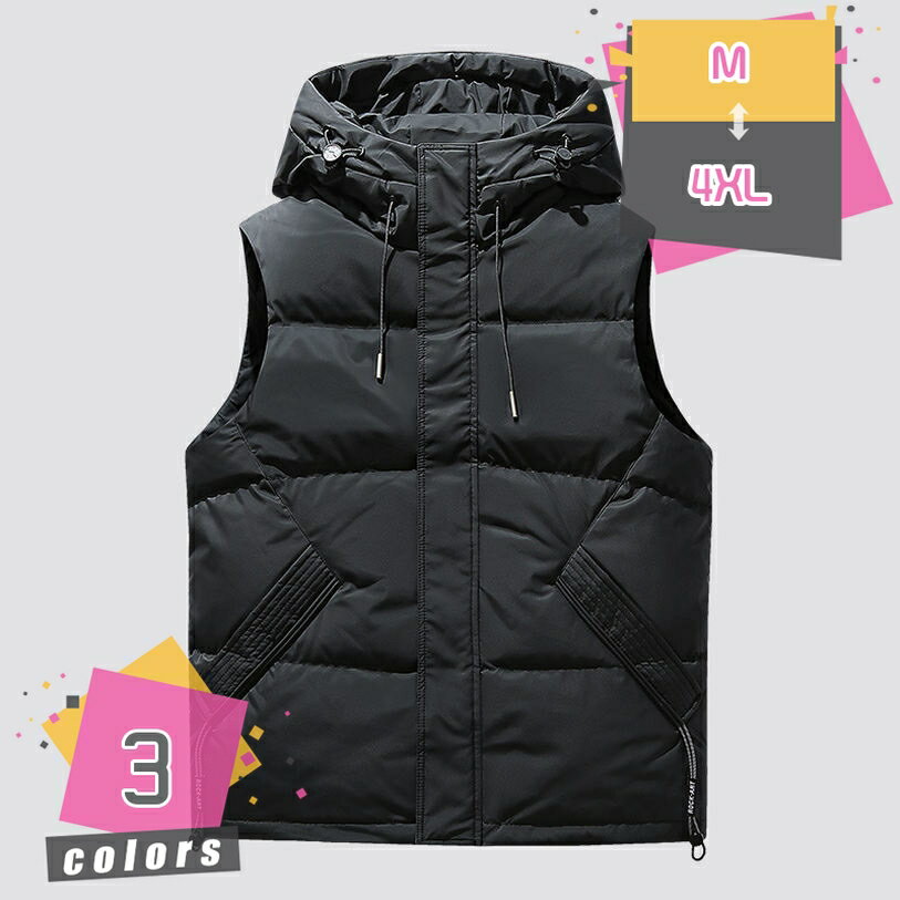1000円OFFクーポン ダウンコットンベスト メンズ 中綿ベスト 量 スリム 暖か 保温性 チョッキ ジレ スタンドカラー ノースリーブ 防寒対策 冬用ベスト 通勤通学 カジュアル ビジネス 大きいサイズ フード付き 袖なし 動きやすい アウター mdnat