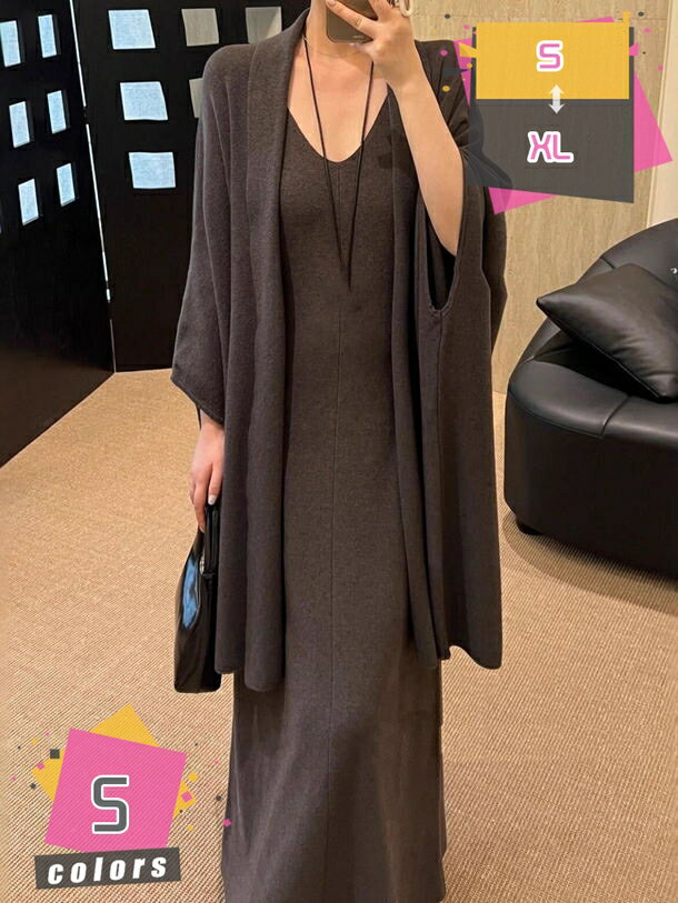 セーター カーディガン ニット レトロ 2点セット コート ロング丈 プルオーバー ノースリーブ ワンピー..