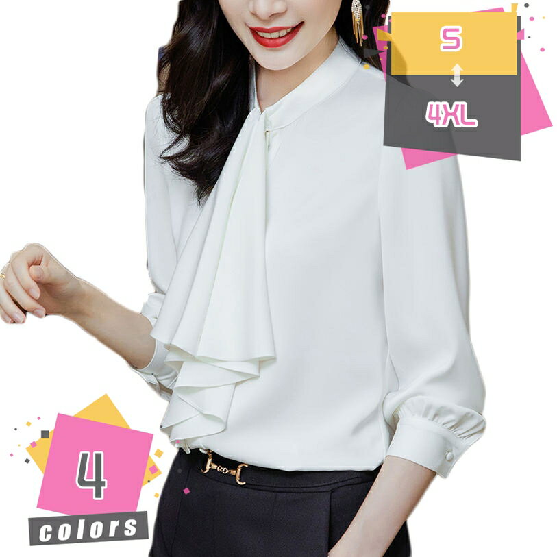 ボウタイブラウス オフィスカジュアル ナチュラル ブラウス ボウタイ リボン シフォン 上品 きれいめ 長袖 シャツ リボン フォーマル オフィス レディース トップス とろみ スキッパー 大きいサイズ 通勤 お呼ばれ 秋 春 冬 夏 mdnat