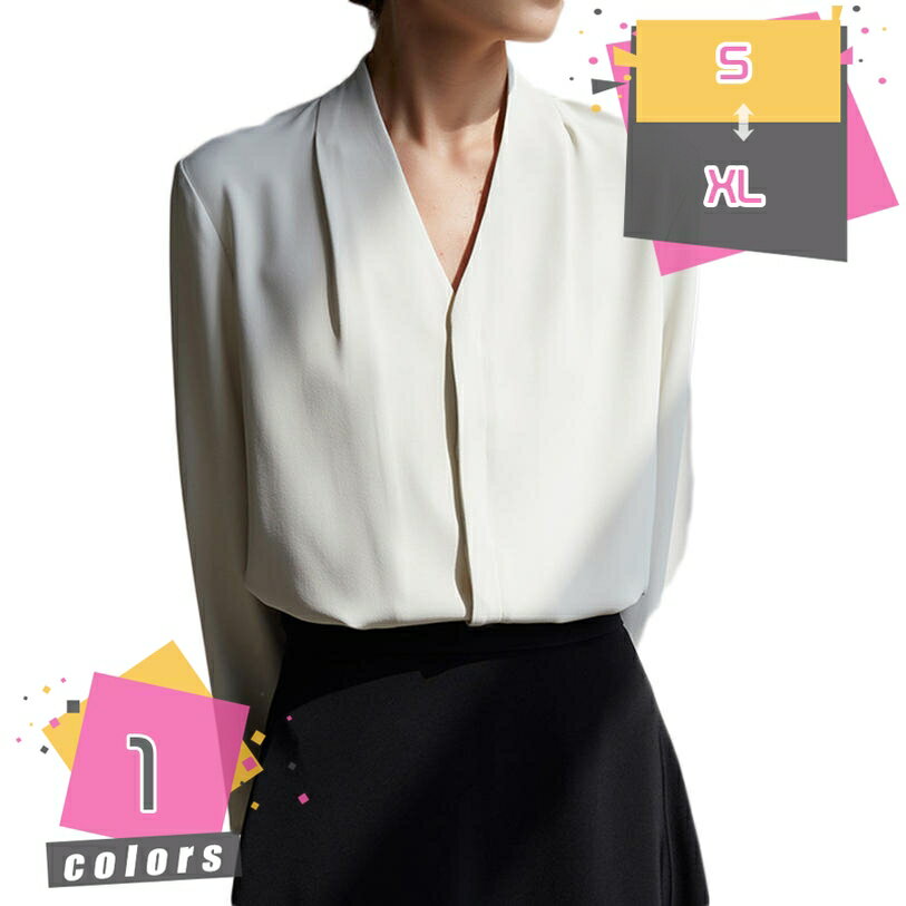 Vネック ブラウス レディース とろみシャツ 長袖 ブラウス プルオーバー フォーマル トップス レディース 夏 春 シャツ 無地 シースルー カジュアル 体型カバー シンプル ゆったり 着痩せ おしゃれ オフィス 通勤 OL mdnat