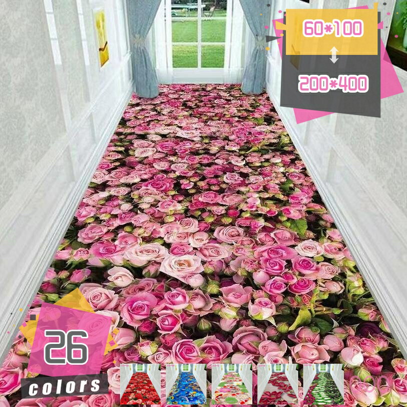 Rakuten - 廊下敷き カーペット 花柄 防音 マット 廊下敷き キッチンマット 耐摩耗性 柔らかい 掃除簡単 おしゃれ モダン 廊下カーペット 台所マット 玄関マット 滑り止め 廊下用カーペット 3D 階段 オフィスロングカーペット mdnat