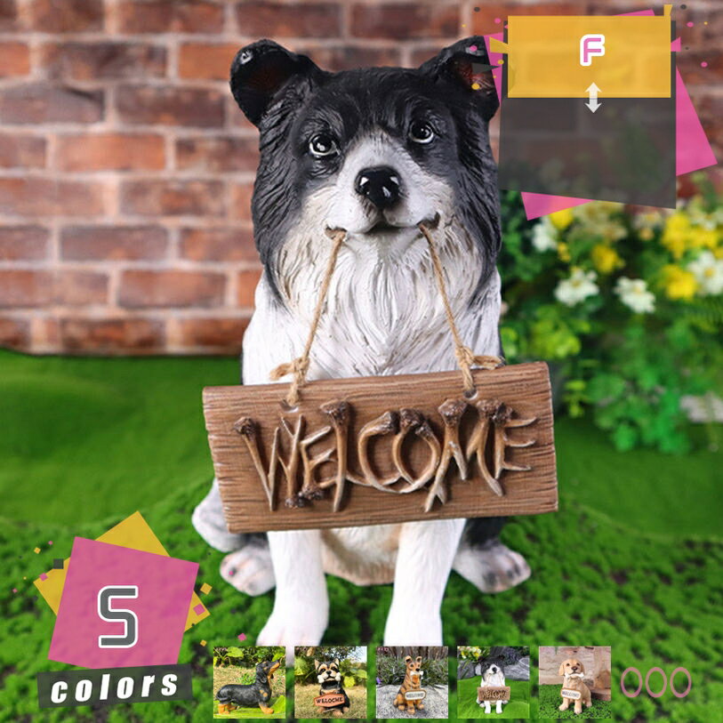 犬樹脂像 動物 ドッグ オーナメント 置物 ウエルカムスタンド 樹脂製 彫刻 庭の装飾 ポーチ芝生 ウェルカム像 welcomeボード 園芸装飾 屋内&屋外/家庭/オフィス/芝生/パティオ用 mdnat