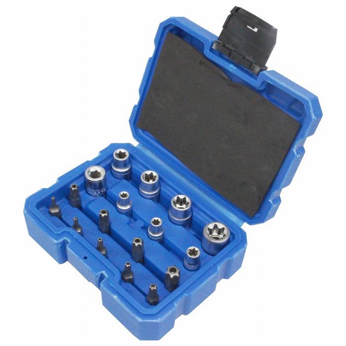 Rakuten - 【楽天スーパーセール】E型トルクスソケット/トルクスビット(いじり止め付き) セット 17個 9.5mm 3/8\