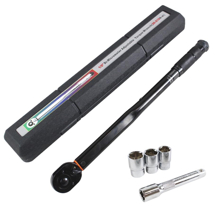 Rakuten - 28-210Nm トルクレンチ セット 1/2インチ(12.7mm) 14mm/17mm/19mm/21mm ソケット エクステンションバー 車 バイク 点検 整備