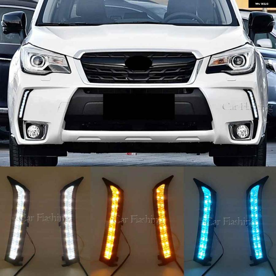 並行輸入品1セット スバル フォレスター 2013-18 車用 LED DRL デイタイム ランニングライト イエローウィンカー フォグランプ 付き
