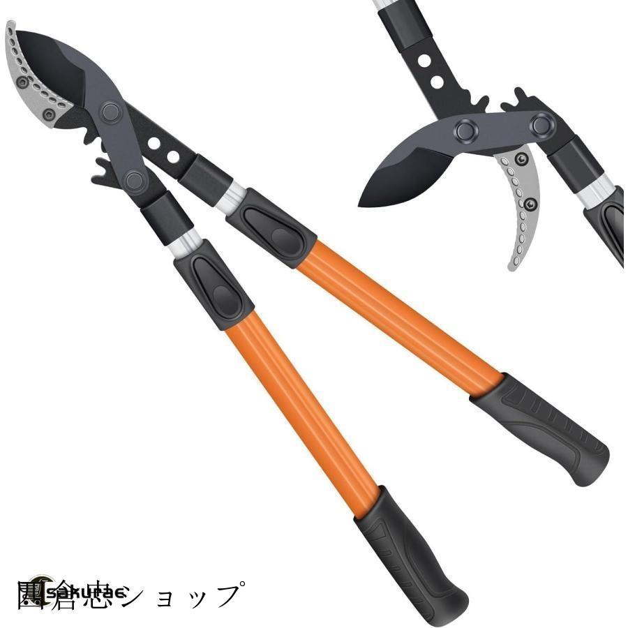 在 庫 処 分太枝切鋏 伸縮長さ67-100cm 切断径60mm 超強力型 剪定バサミ パワーギア式 高枝切りばさみ SK5高級炭素ブレード物アルミ柄