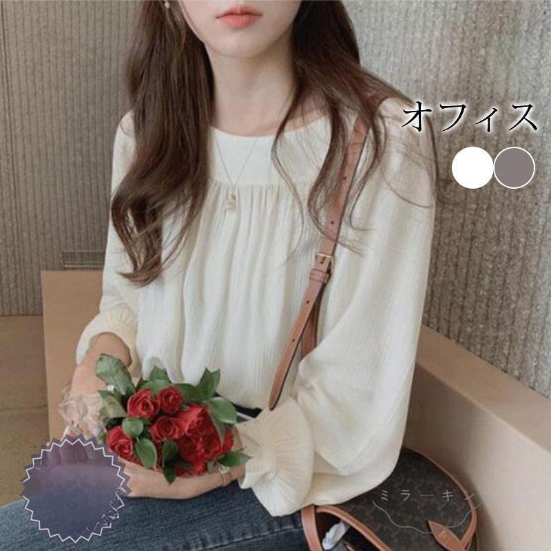 シャツ ブラウス 春夏 秋 シフォン レディース ボリューム袖 長袖 オフィス トップス 通勤 スーツ インナー 20代30代40代50代 入園式 入学式