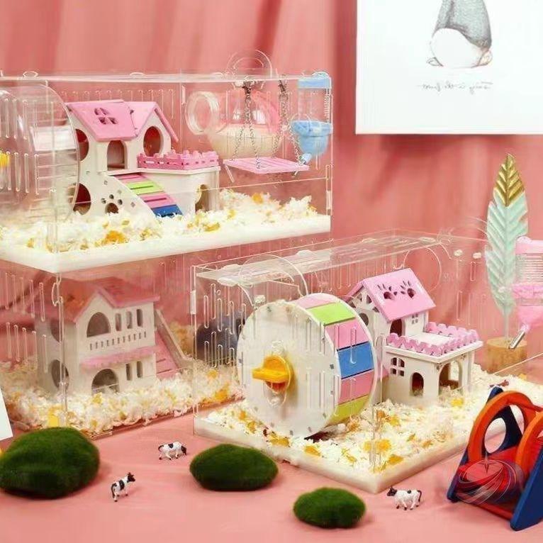 Rakuten - ハムスターケージ 小動物用 広いハウス 贅沢セット 晟恒中馳 透明 滑り止め付き 掃除しやすい 飼育しやすさにこだわった快適ケージ