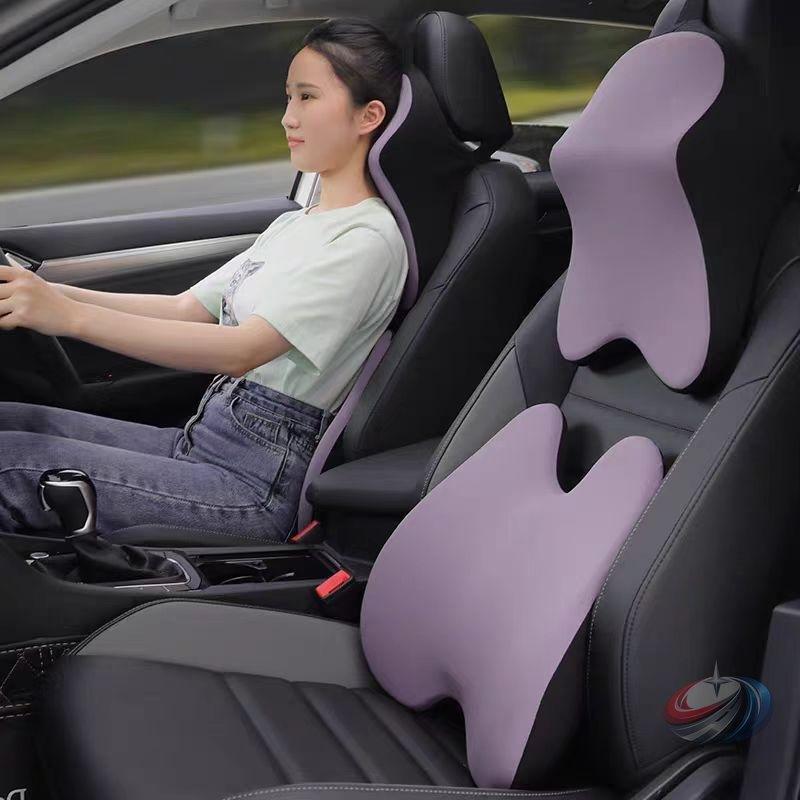 Rakuten - 腰クッション 車用 背もたれクッション 低反発 晟恒中馳 ネックパッド ヘッドレスト 首枕 オフィスにも使える 高級感ある快適サポートセ
