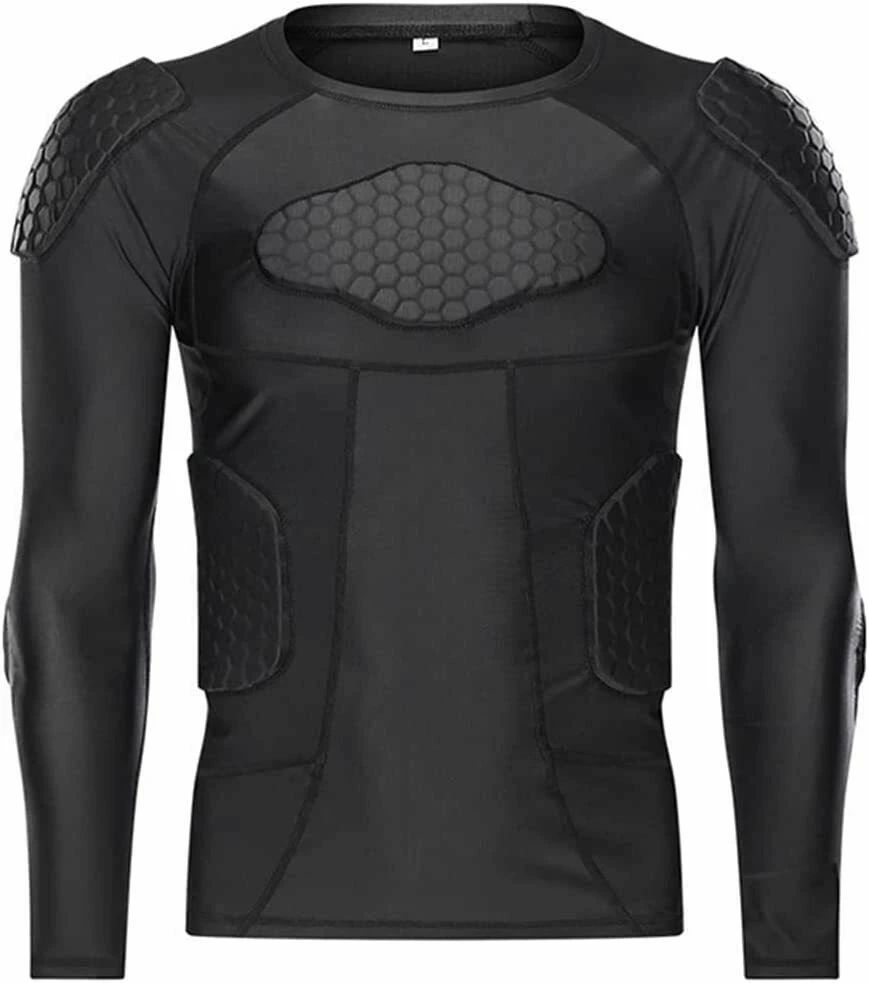 ボディープロテクター インナープロテクター メンズ 長袖 パッド入り スポーツウェア Tシャツ フットボール バスケットボール ラグビー 上長身プロテクター 吸汗速乾 スポーツ怪我防止 ブラックサイクリング、スキー、オートバイプ、フットボールなどのアウトドアスポーツに適しています。 【素材】約80%ポリエステル+約20%スパンデックス【衝撃防護】高密度EVAフォームで作られていて、衝撃を吸収、分散、傷付ける率を減らすことができます。多部位を衝撃怪我から体をよく守ります。【通気性と伸縮性】通気性と伸縮性に優れたライクラ生地を採用して、通気性が高くて不快感なく着用できる以外、締め付け感がなく、とても快適です。【適用する場合】サイクリング、スキー、オートバイプ、フットボールなどのアウトドアスポーツに適しています。2ボディープロテクター インナープロテク M L XL XXL