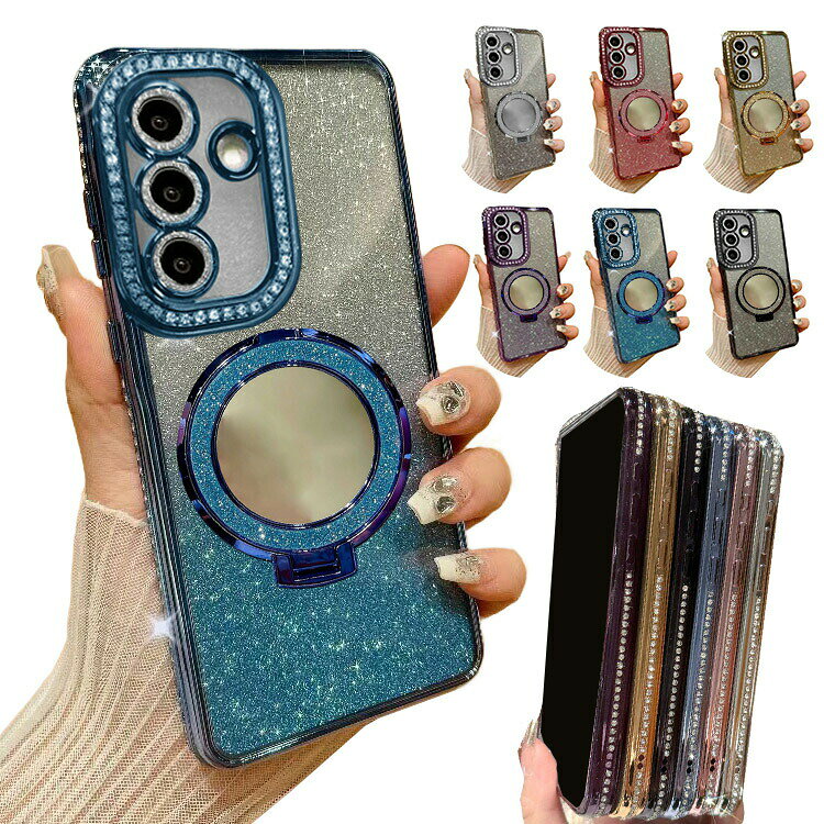 乐天商城 - Galaxy A36 5G ケース カメラ保護あり カバー ラインストーン メッキ TPU ソフトケース ミラー付き 分離型スマホリング付き きらきら かわいい 可愛い エレガント グリッター お洒落
