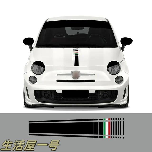 Rakuten - フィアット FIAT Panda アバルト ABARTH 500/595 フロント ボンネット イタリア国旗 トリコロール ストライプ ステッカー デカール Blac