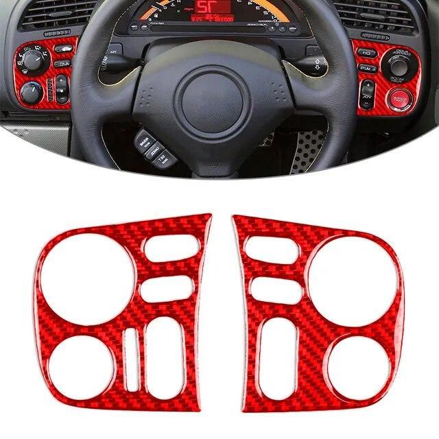 S2000 2004-2009用 ステアリングホイール装飾カバーステッカー セット カーボンファイバー Red