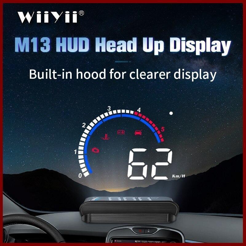 Car Accessories - 最新 M13 車HUD ヘッドアップディスプレイ OBD2 + GPS EUOBD 過速度警告システム プロジェクター フロントガラス 自動電子電圧警報