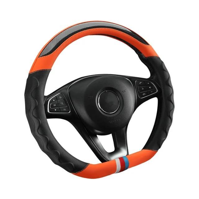 Steering cover ハンドルカバー ステアリングカバー 38cm 立体グリップ 滑り止め 汚れ防止 キズ防止 ユニバーサル D black orange(2.0)