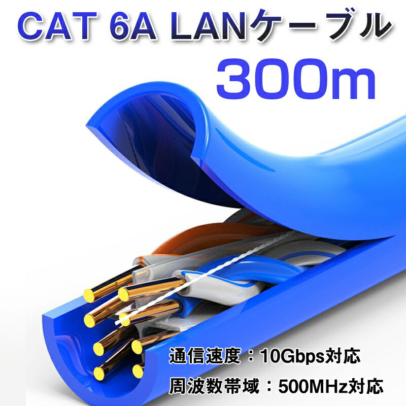 工事用LANケーブル 300m 300メートル 1巻 CAT 6A 10Gbps 500MHz 光回線対応 超高速通信 ルーター パソコン プリンター 防犯カメラネットワーク工事 業務用